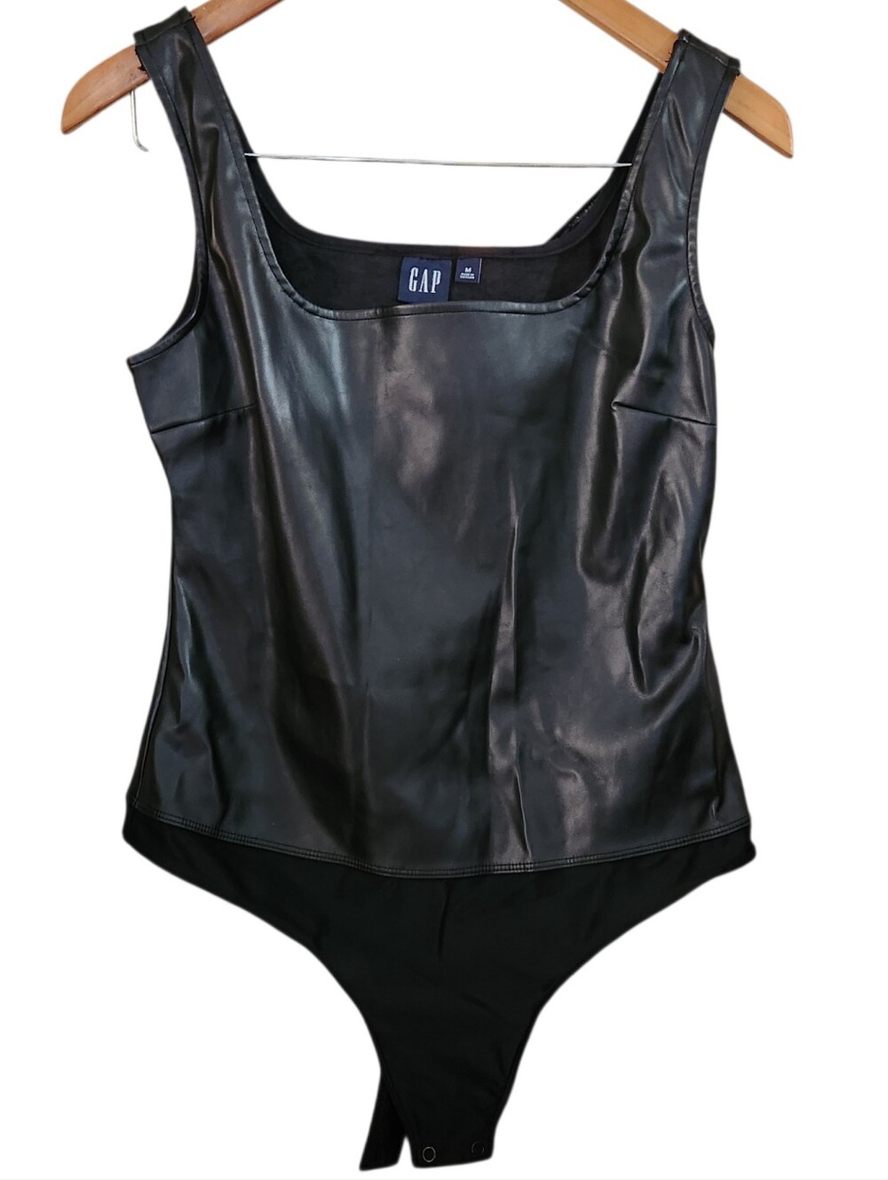GAP Black Faux Leather Bodysuit Tank Size Medium
